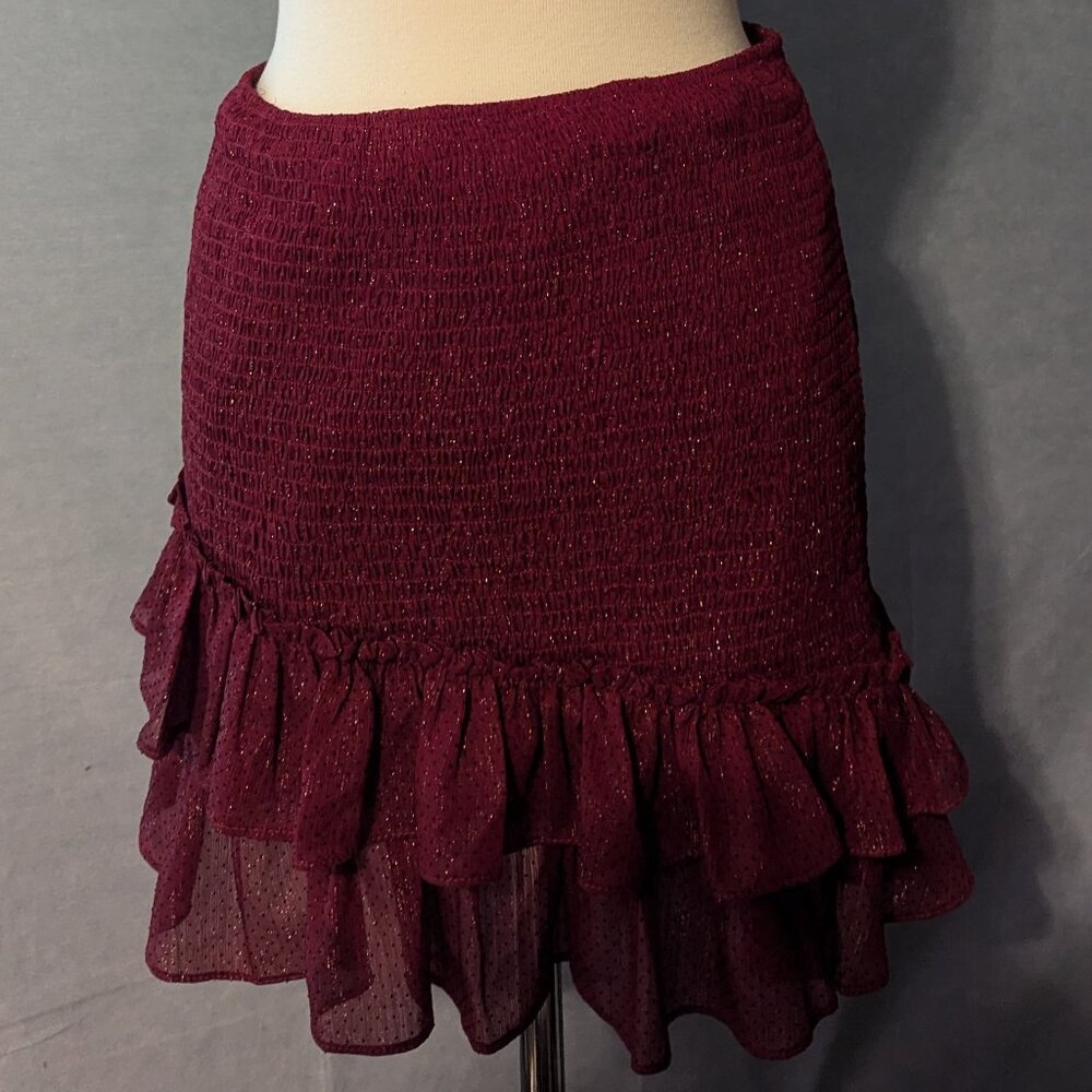 Glam Sparkle Full Shirred Crimson Red Skirt Sz L